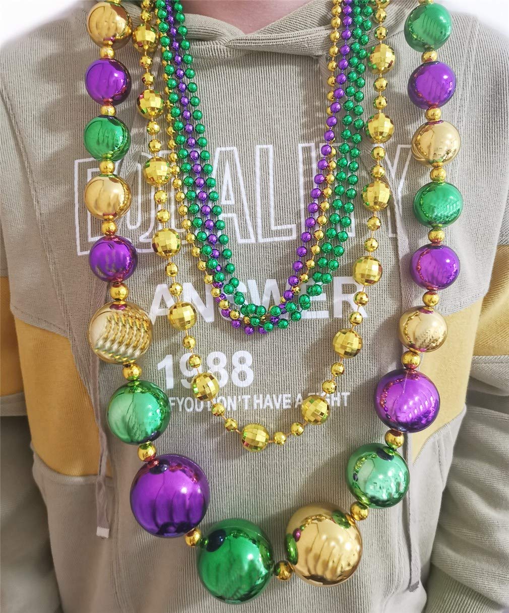 SouilGoal Mardi Gras Bead Necklaces - 6-Pack Assorted Round Multicolor Costume Necklaces for Carnival Parties and Events