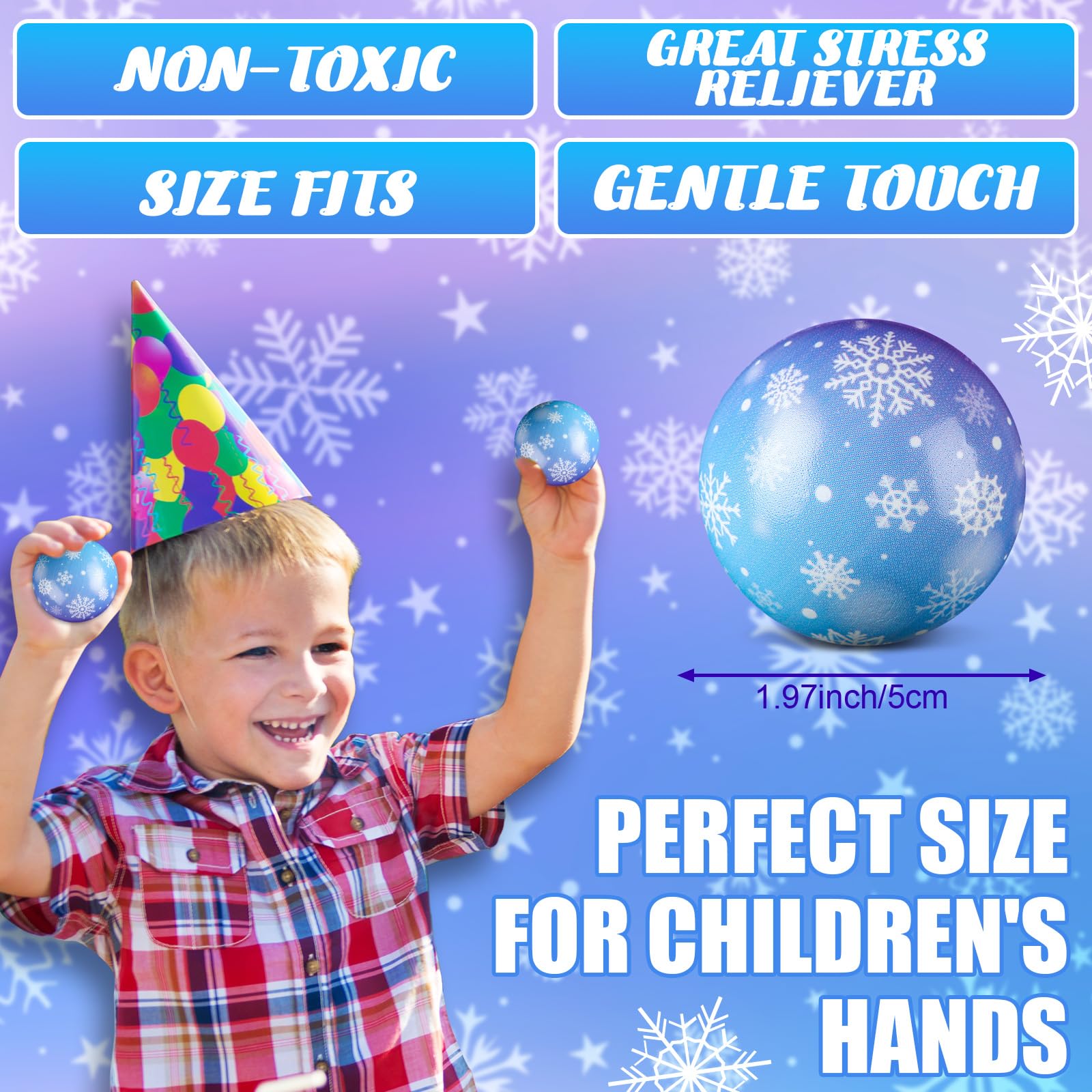 Soulchen 12 Pack Snowflake Stress Balls – 1.97" Soft Fidget Toys for Kids, Party Favors & Goodie Bag Stuffers