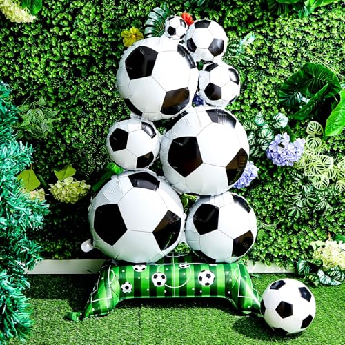 Soulchen 2 Pack 5 ft Self Standing Soccer Foil Balloons for Sports Party Decor