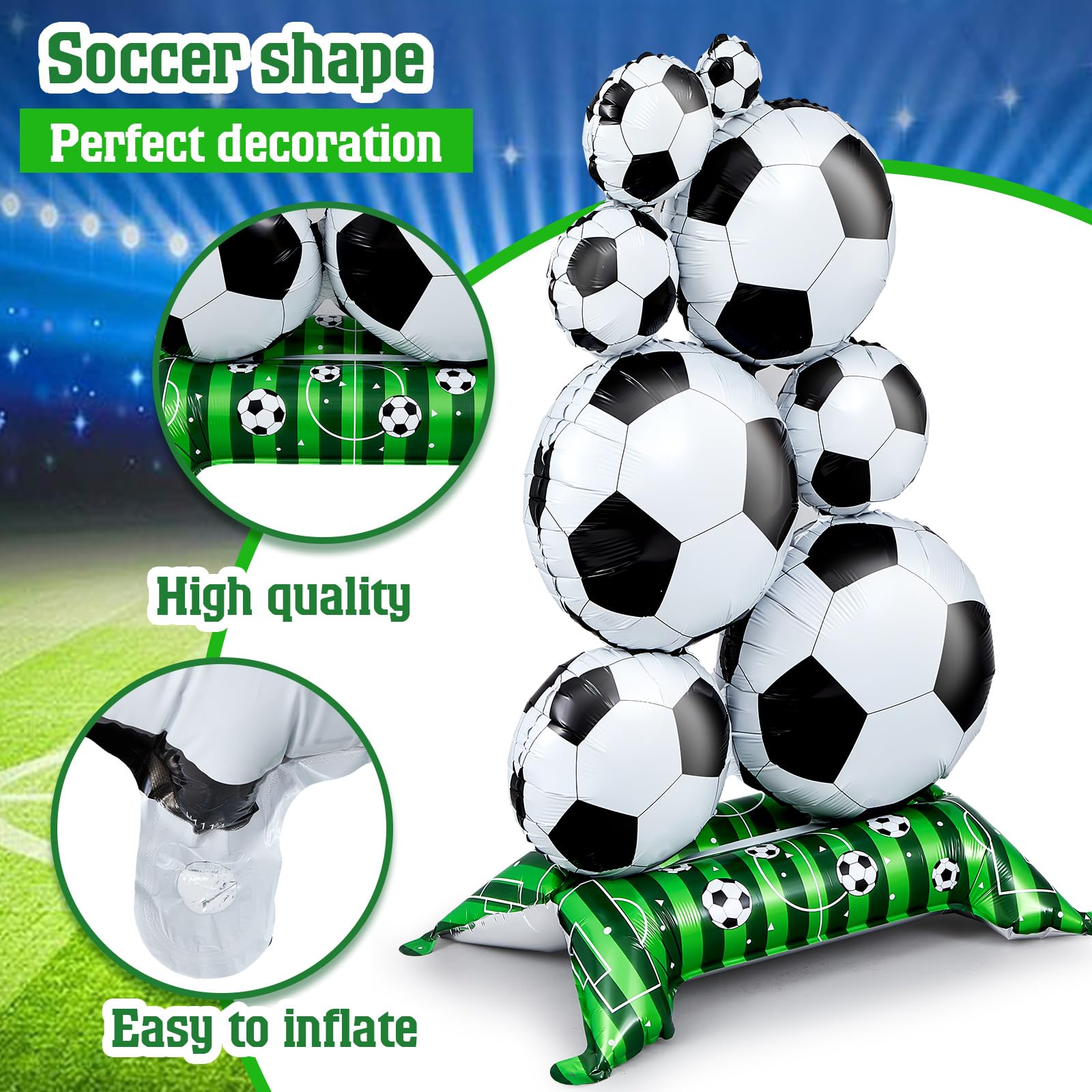 Soulchen 2 Pack 5 ft Self Standing Soccer Foil Balloons for Sports Party Decor