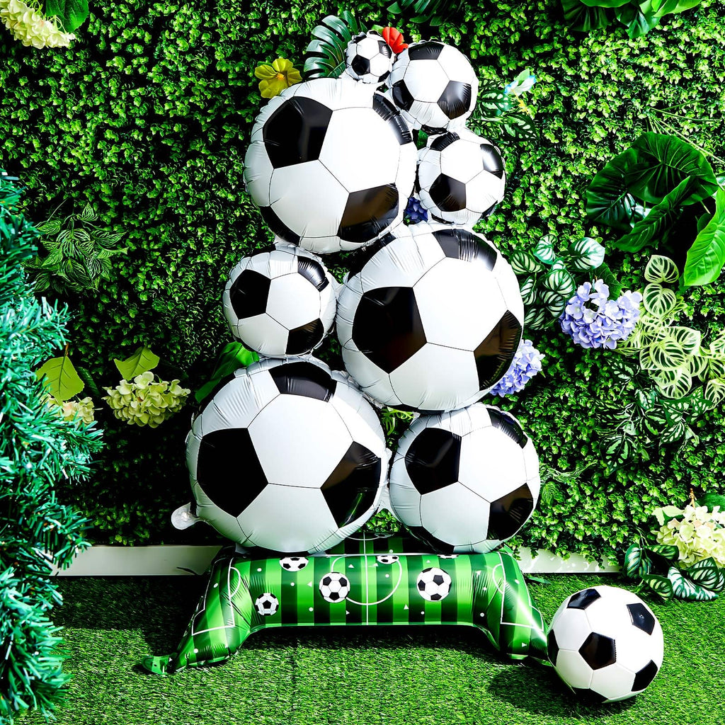 Soulchen 2 Pack 5 ft Self Standing Soccer Foil Balloons for Sports Party Decor