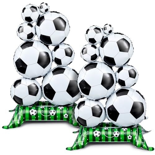 Soulchen 2 Pack 5 ft Self Standing Soccer Foil Balloons for Sports Party Decor