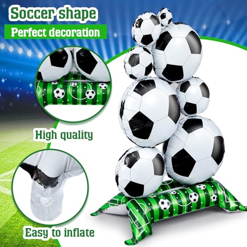 Soulchen 2 Pack 5 ft Self Standing Soccer Foil Balloons for Sports Party Decor