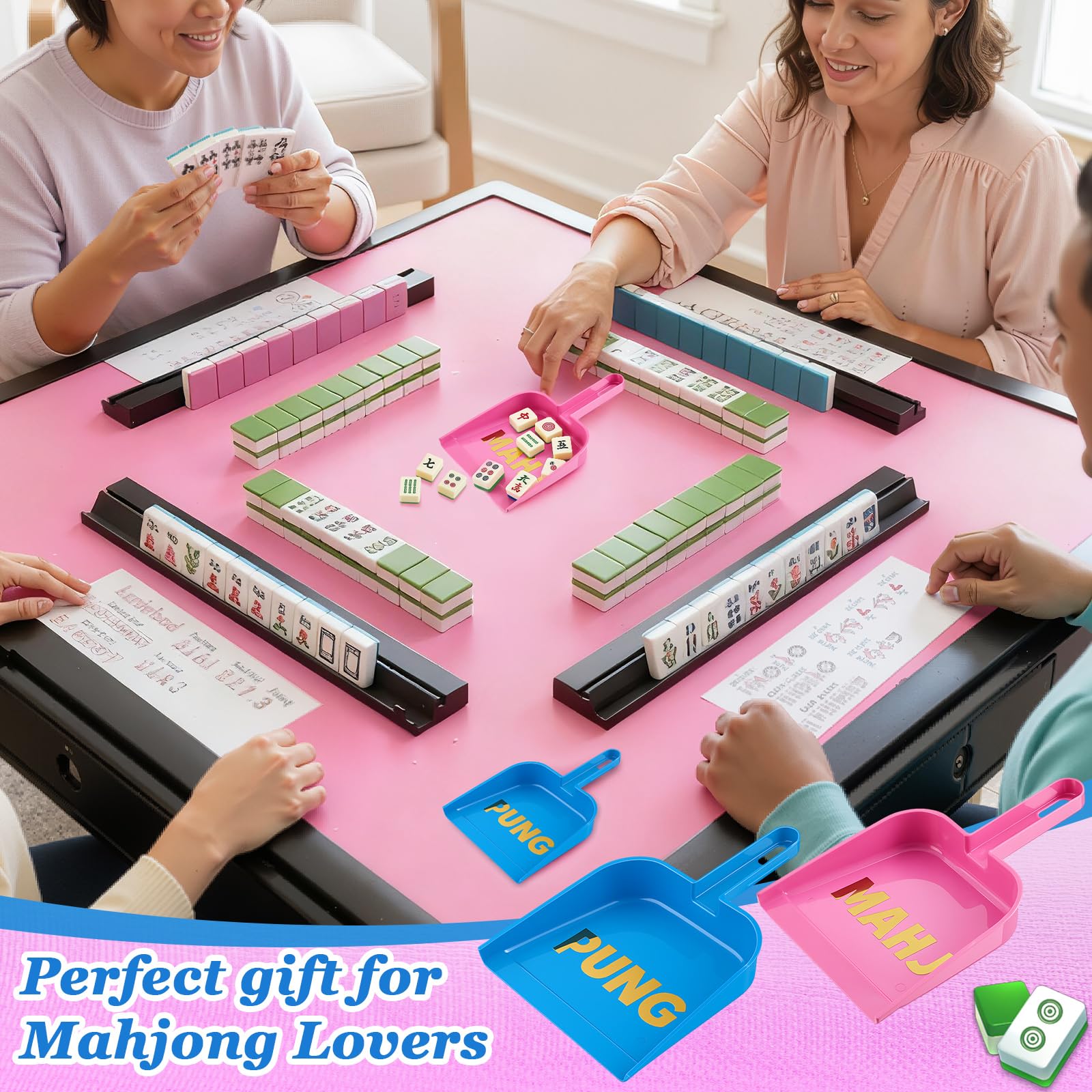 Soulchen 2-Piece Mahjong Tile Mixer Set with Stickers – Rose Red & Dark Blue