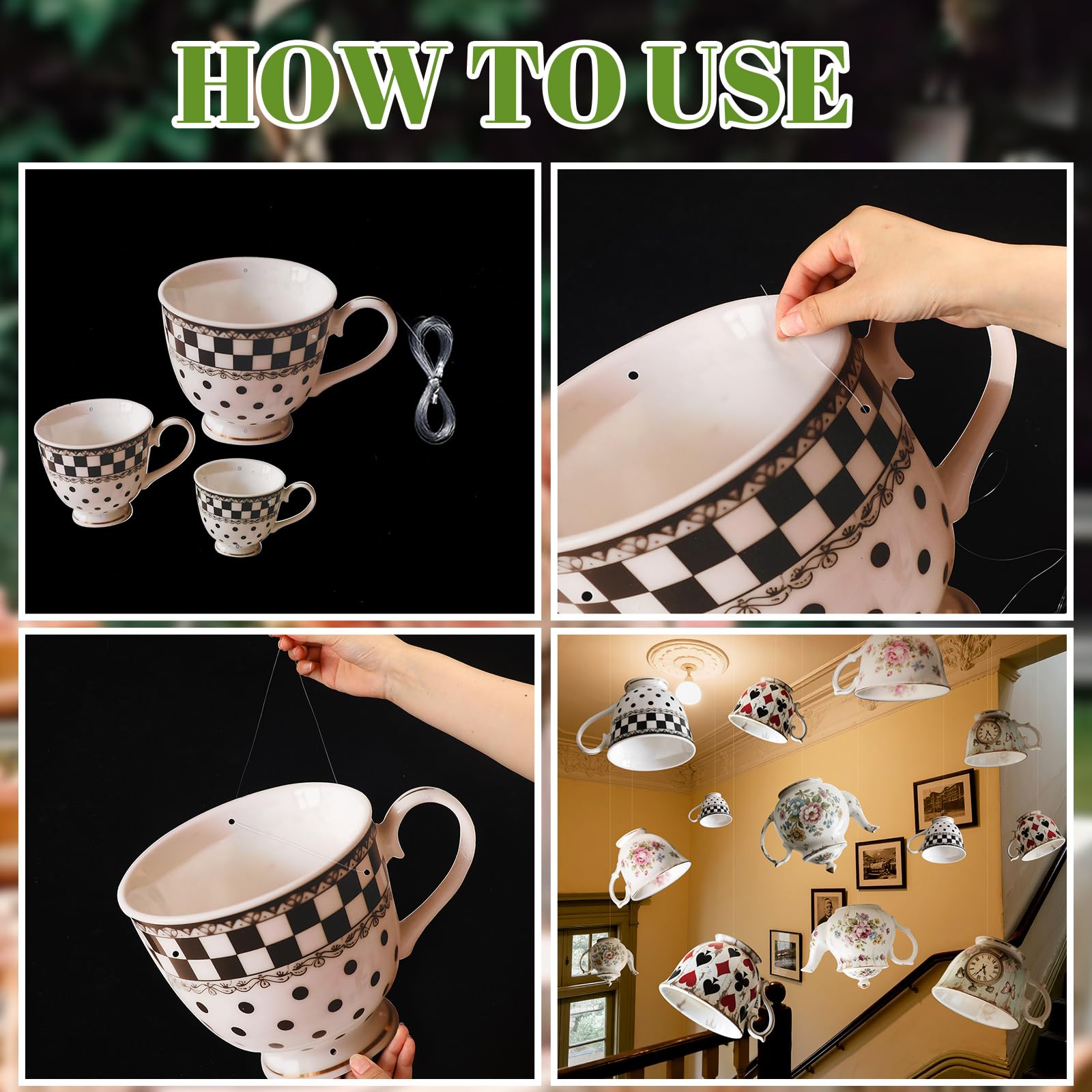 Soulchen 20-Piece Wonderland Teapot Hanging Decoration Set for Tea Party, Birthday, Baby Shower