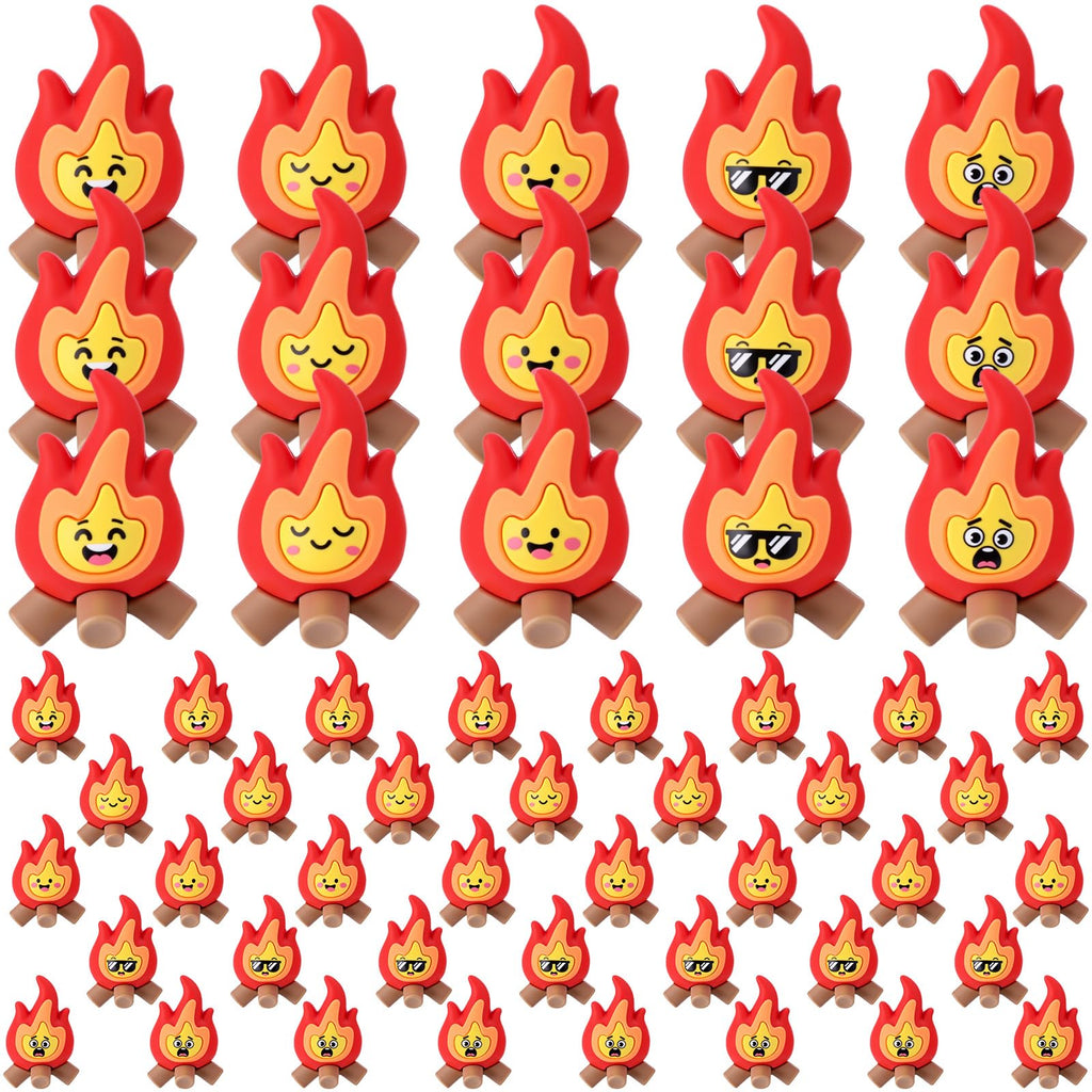 Soulchen 25-Pack Mini Flame Figurines – PVC Fire Decor with 5 Expressive Styles, 1.4×1.2 Inches Each, for Cake Toppers, Micro Landscapes, Party Favors & Holiday Scenes