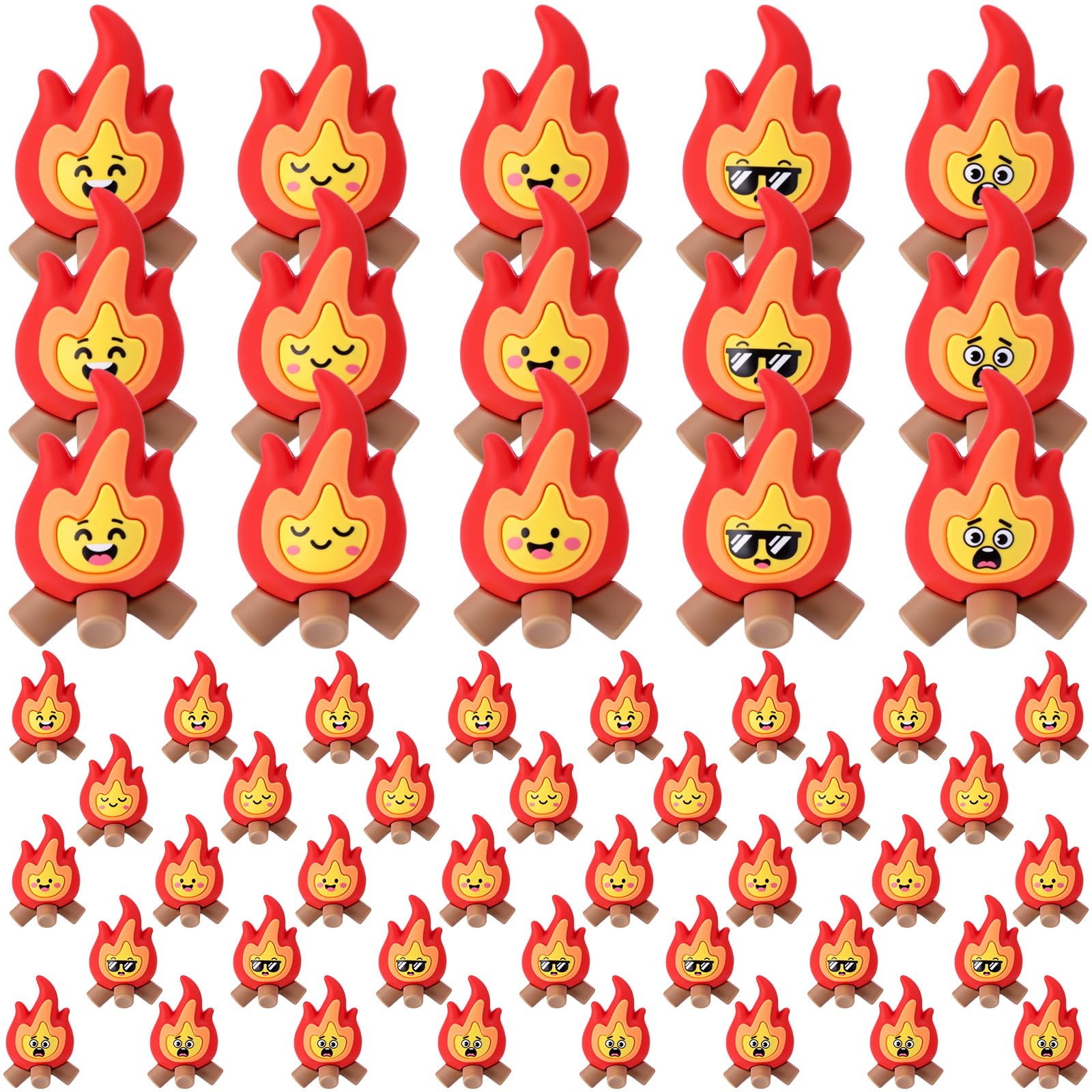 Soulchen 25-Pack Mini Flame Figurines – PVC Fire Decor with 5 Expressive Styles, 1.4×1.2 Inches Each, for Cake Toppers, Micro Landscapes, Party Favors & Holiday Scenes