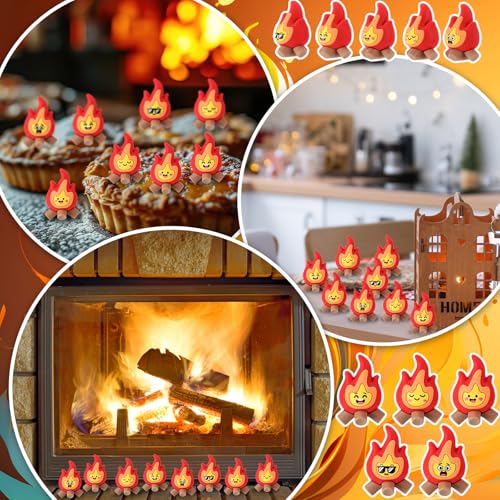 Soulchen 25-Pack Mini Flame Figurines – PVC Fire Decor with 5 Expressive Styles, 1.4×1.2 Inches Each, for Cake Toppers, Micro Landscapes, Party Favors & Holiday Scenes