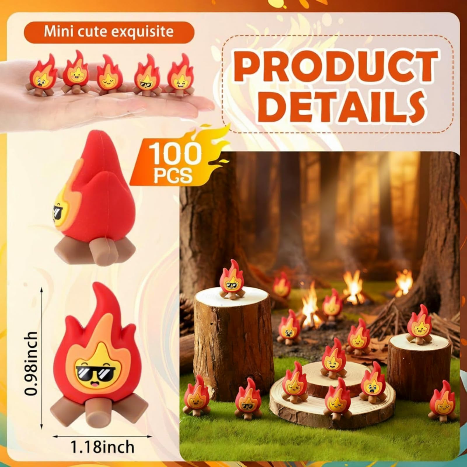 Soulchen 25-Pack Mini Flame Figurines – PVC Fire Decor with 5 Expressive Styles, 1.4×1.2 Inches Each, for Cake Toppers, Micro Landscapes, Party Favors & Holiday Scenes