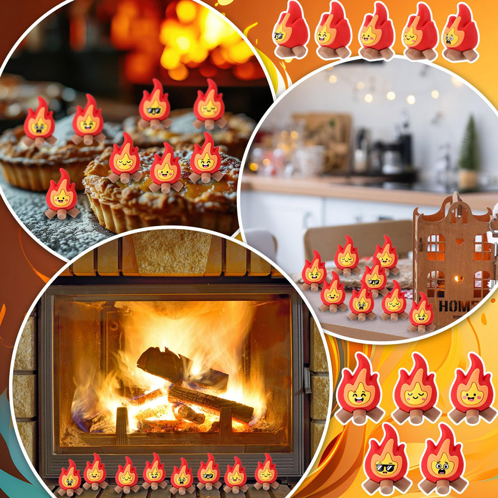 Soulchen 25-Pack Mini Flame Figurines – PVC Fire Decor with 5 Expressive Styles, 1.4×1.2 Inches Each, for Cake Toppers, Micro Landscapes, Party Favors & Holiday Scenes