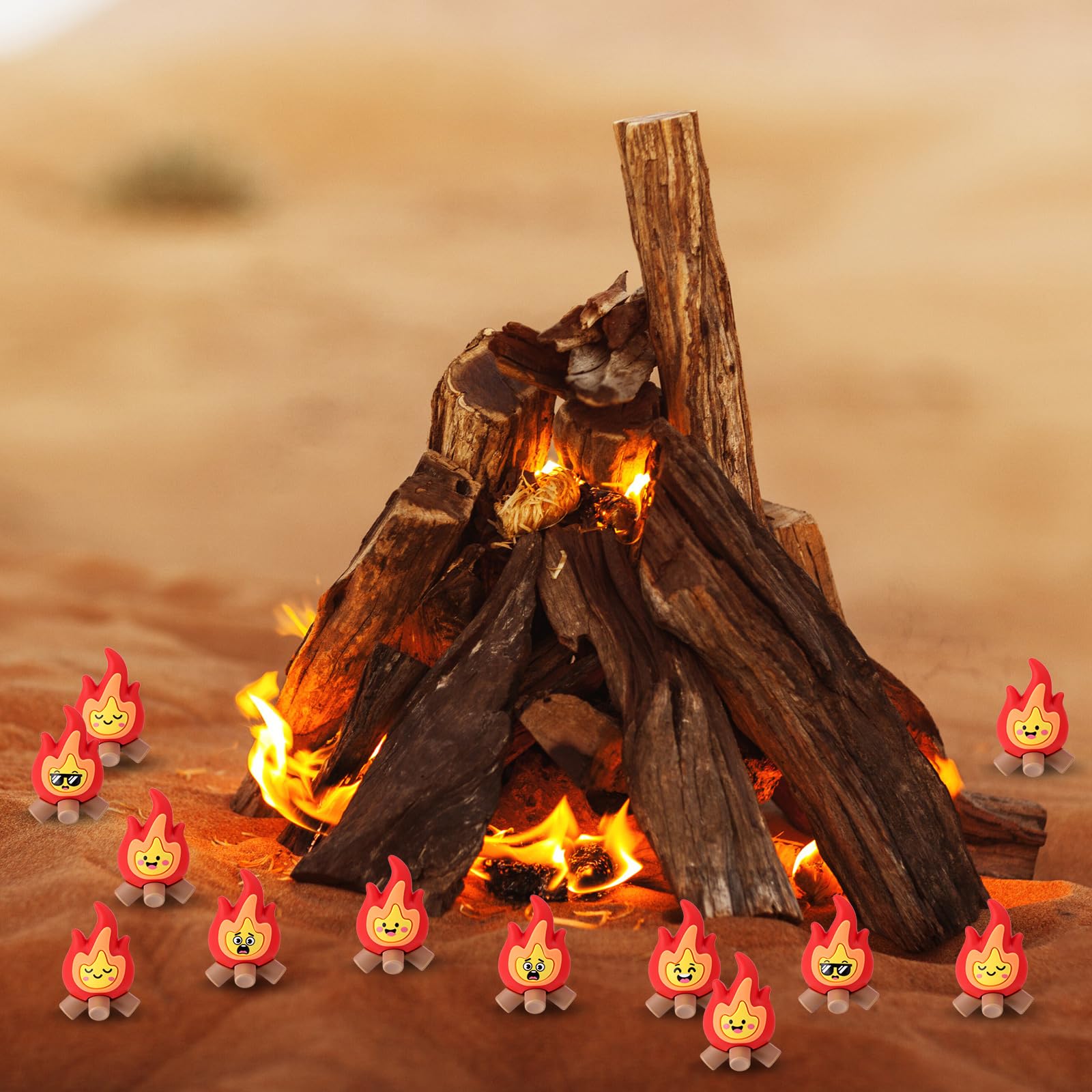 Soulchen 25-Pack Mini Flame Figurines – PVC Fire Decor with 5 Expressive Styles, 1.4×1.2 Inches Each, for Cake Toppers, Micro Landscapes, Party Favors & Holiday Scenes
