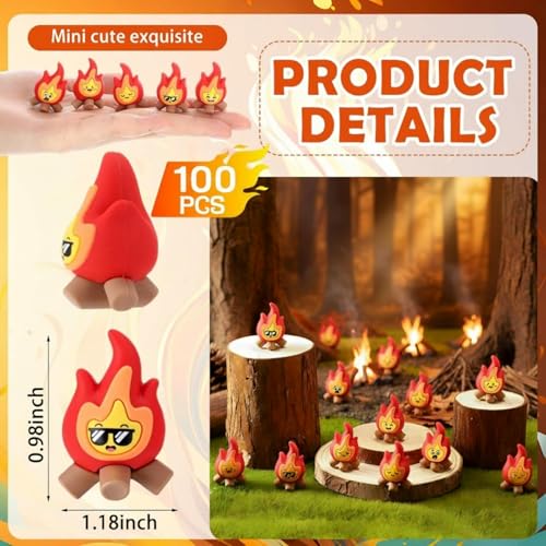 Soulchen 25-Pack Mini Flame Figurines – PVC Fire Decor with 5 Expressive Styles, 1.4×1.2 Inches Each, for Cake Toppers, Micro Landscapes, Party Favors & Holiday Scenes