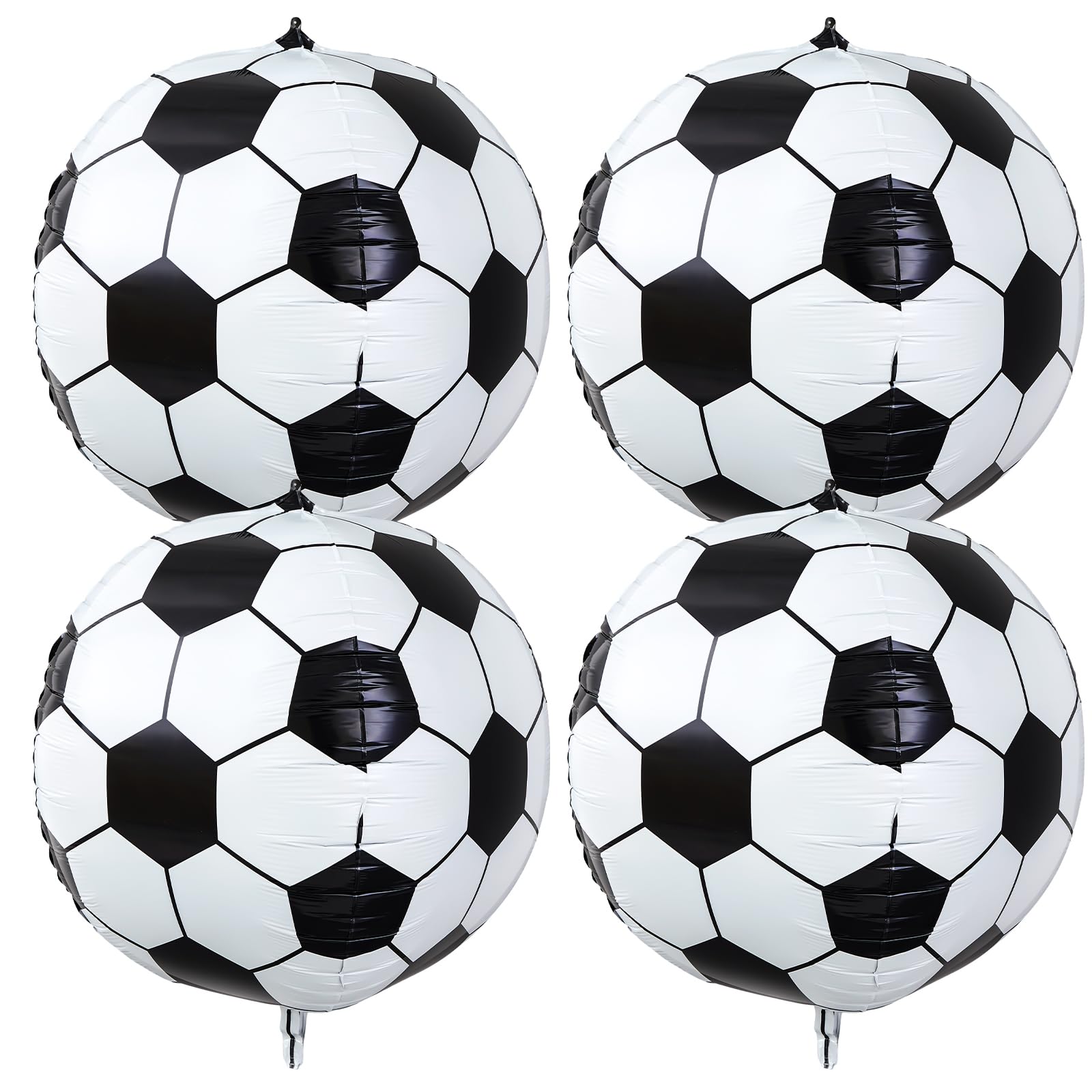 Soulchen 32 Inch 4D Soccer Ball Balloons – 4 Pack Large Metallic Foil Balloons for Sports Party Decorations