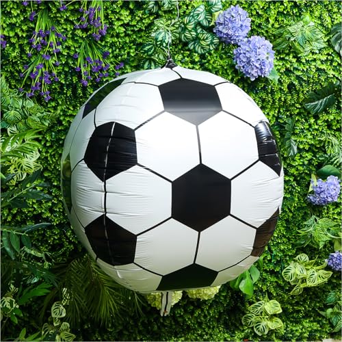 Soulchen 32 Inch 4D Soccer Ball Balloons – 4 Pack Large Metallic Foil Balloons for Sports Party Decorations