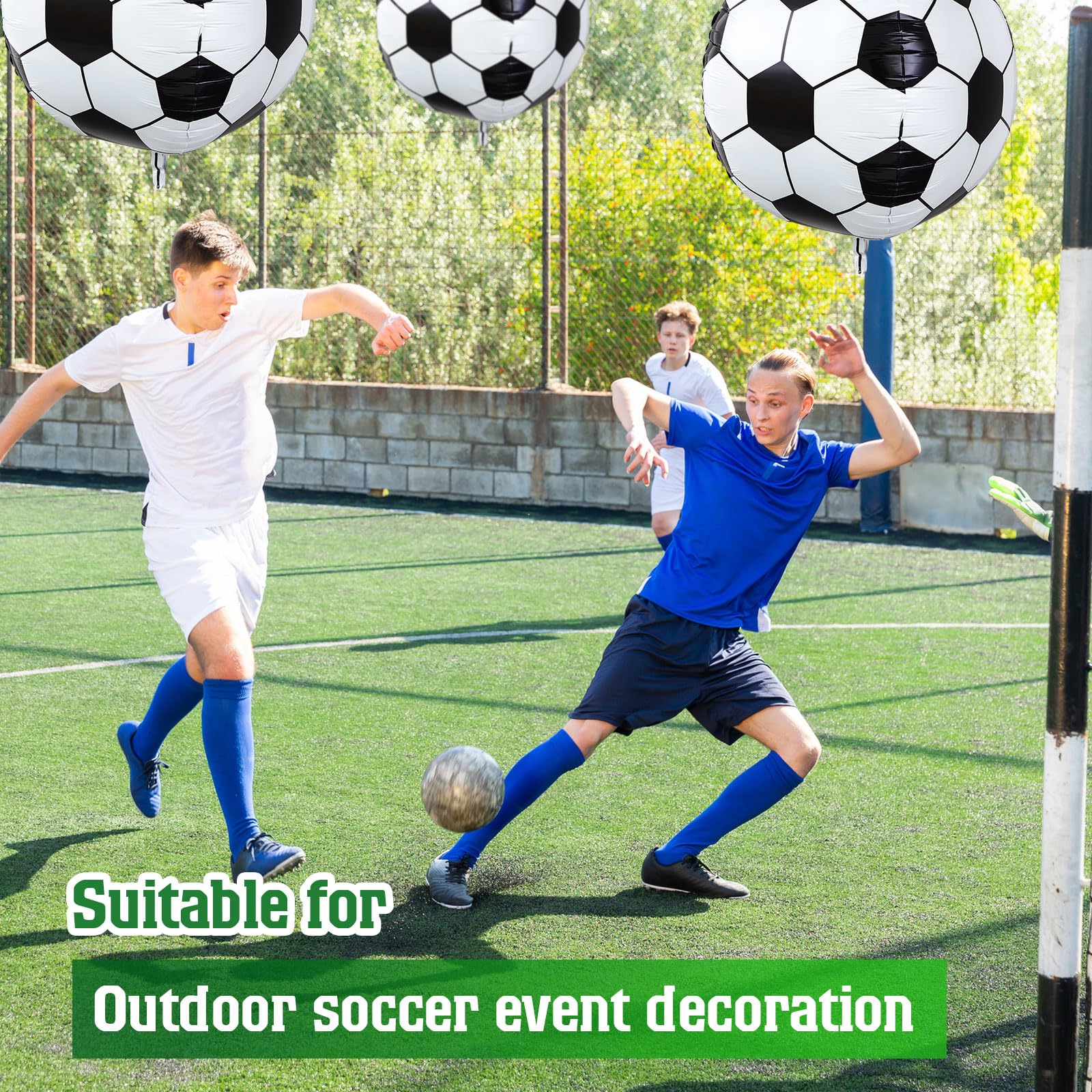 Soulchen 32 Inch 4D Soccer Ball Balloons – 4 Pack Large Metallic Foil Balloons for Sports Party Decorations
