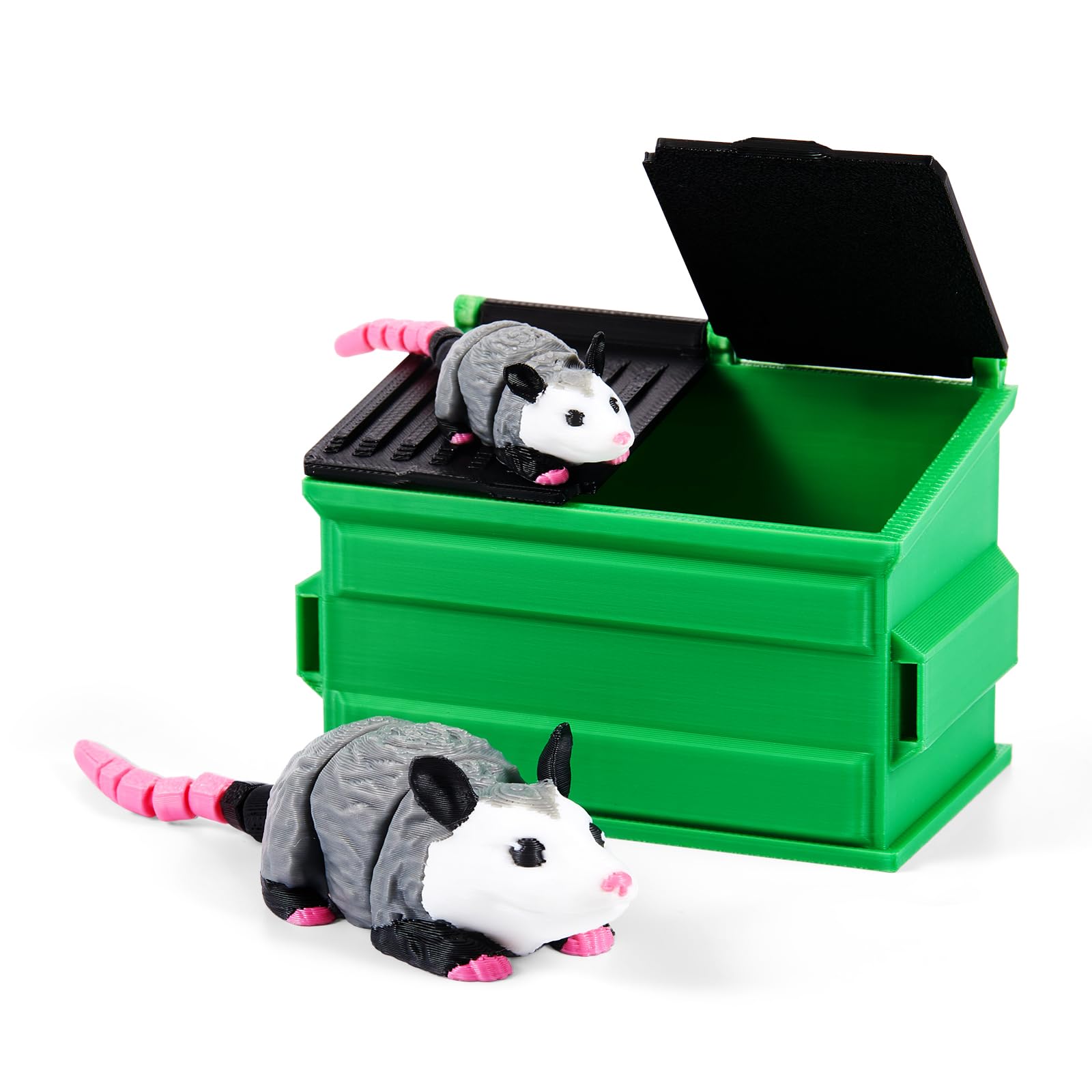 Soulchen 3D Printed Opossum Trashcan Pencil Holder – Articulated Fidget Toy Desk Organizer
