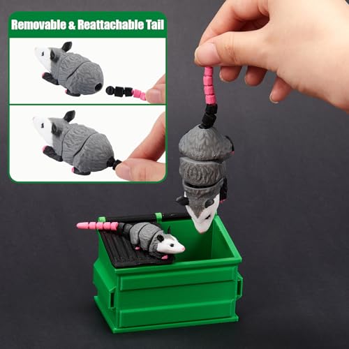 Soulchen 3D Printed Opossum Trashcan Pencil Holder – Articulated Fidget Toy Desk Organizer