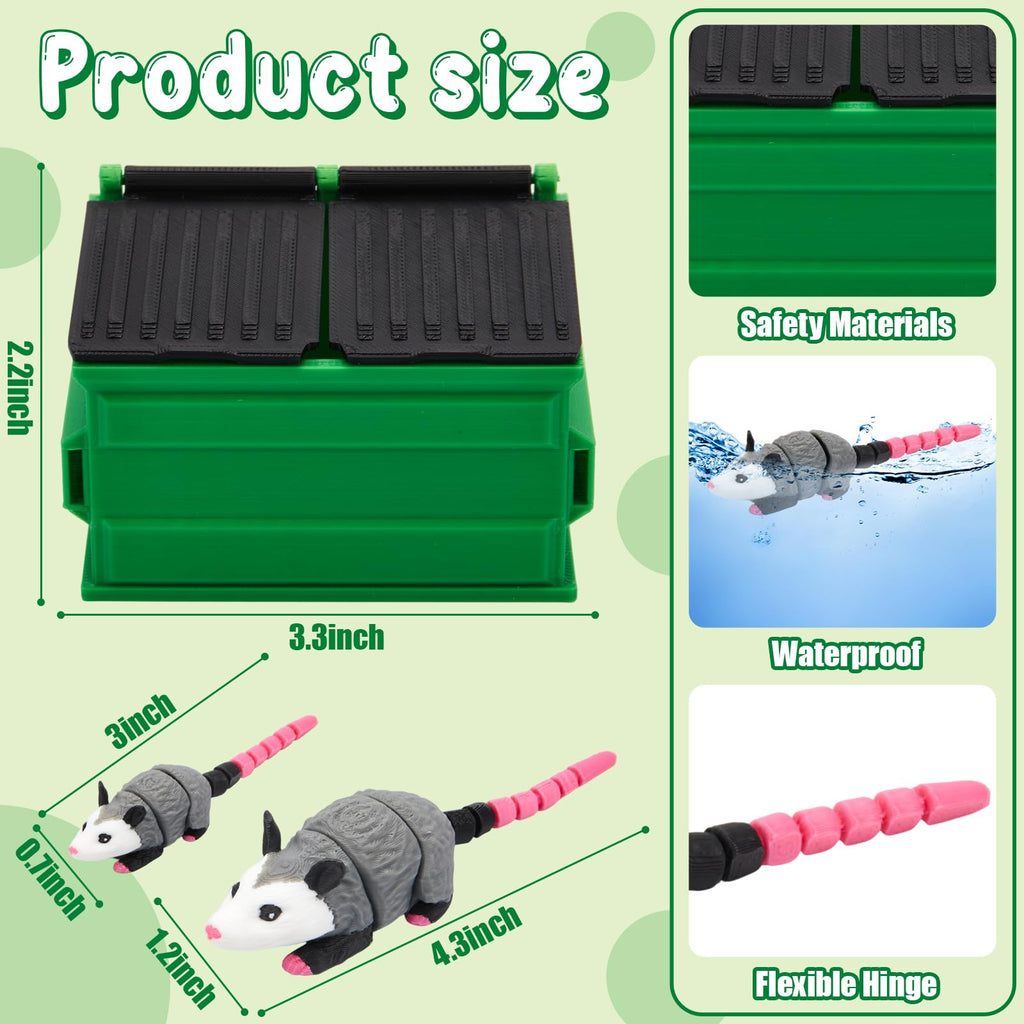 Soulchen 3D Printed Opossum Trashcan Pencil Holder – Articulated Fidget Toy Desk Organizer