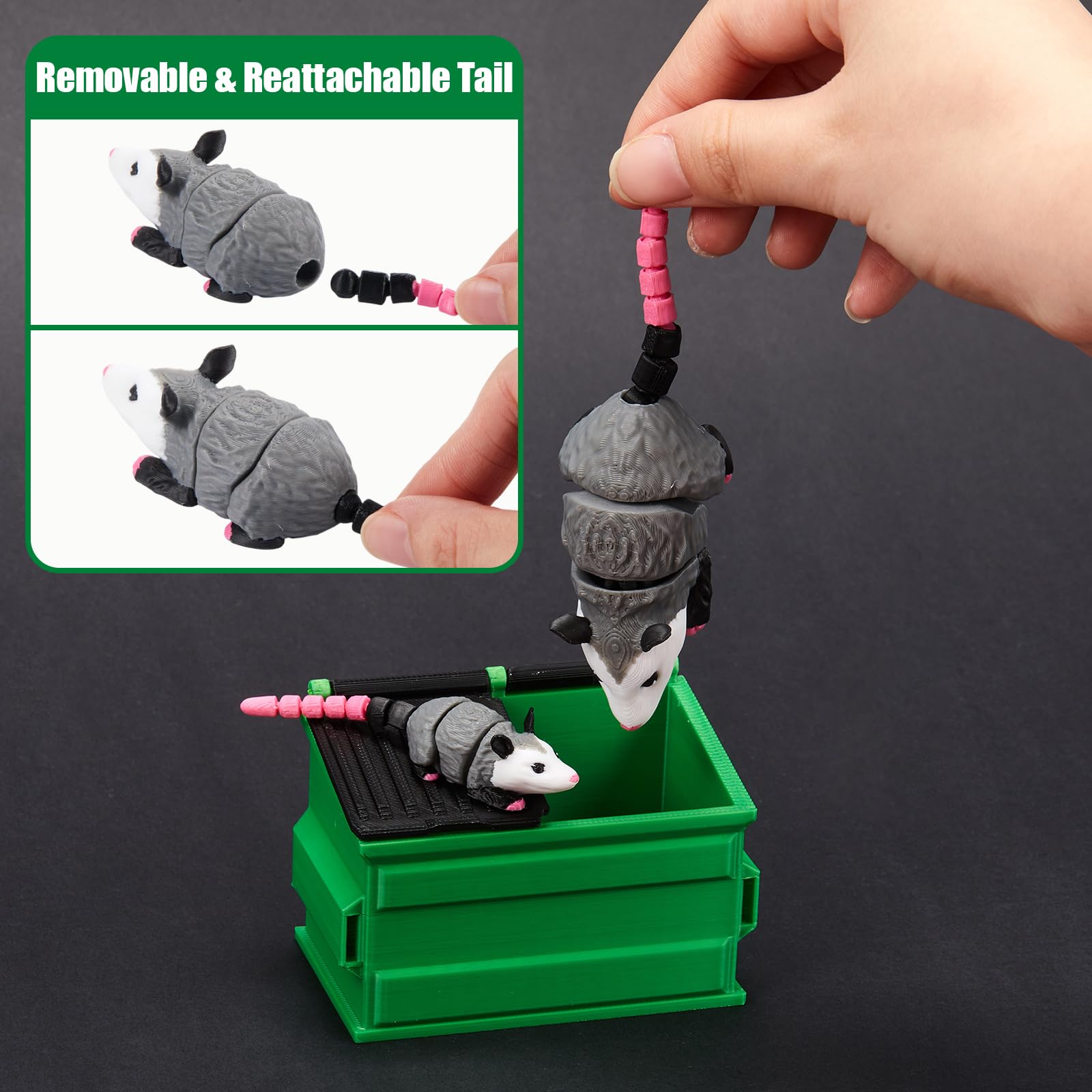 Soulchen 3D Printed Opossum Trashcan Pencil Holder – Articulated Fidget Toy Desk Organizer