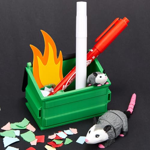 Soulchen 3D Printed Opossum Trashcan Pencil Holder – Articulated Fidget Toy Desk Organizer