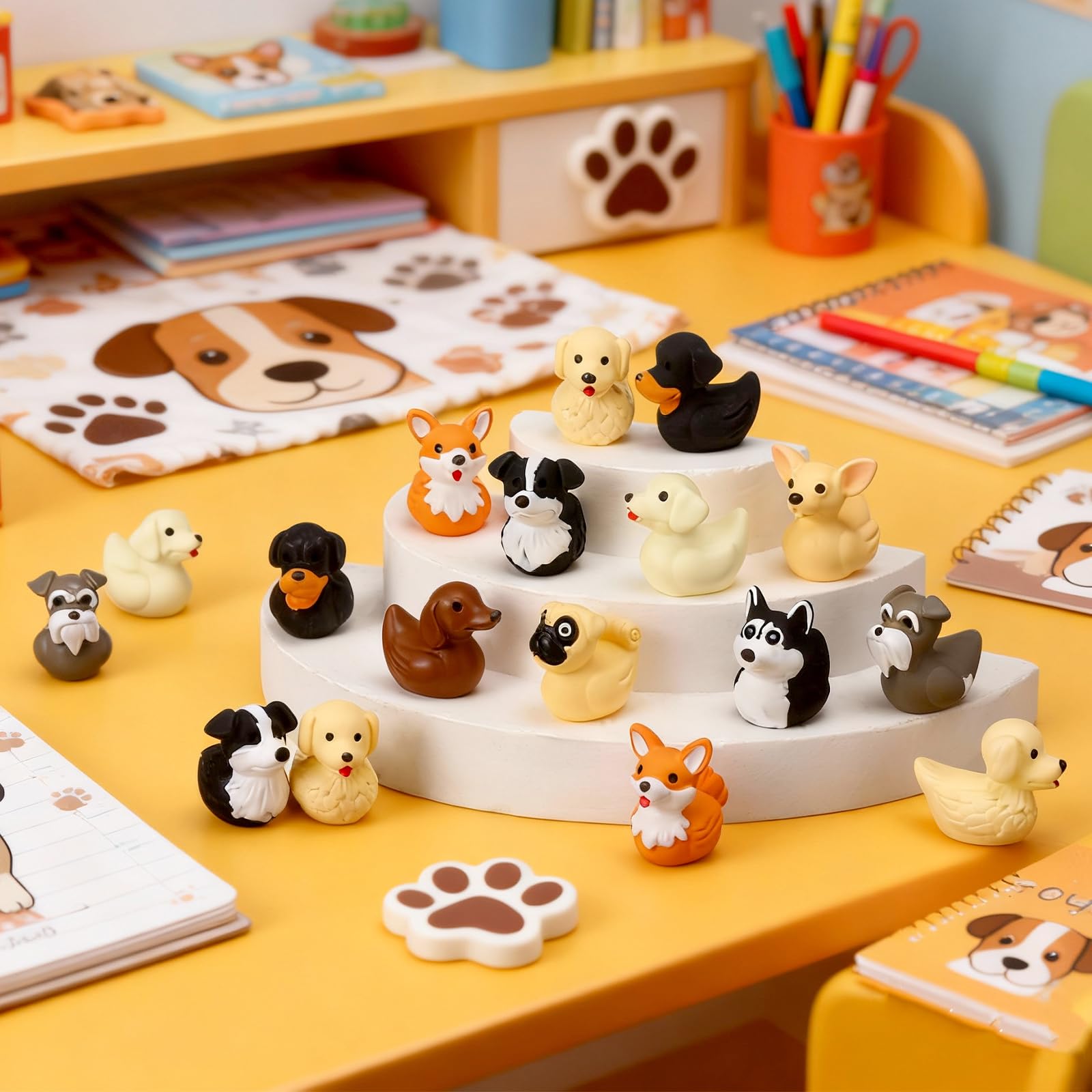Soulchen 50 Pcs Mini Resin Dog Duck Figurines – Random Breeds, Cruise Ducks, Dashboard Decor