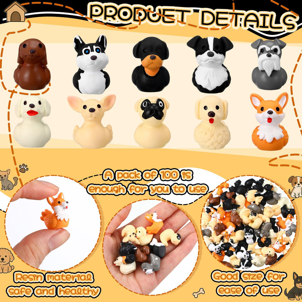 Soulchen 50 Pcs Mini Resin Dog Duck Figurines – Random Breeds, Cruise Ducks, Dashboard Decor