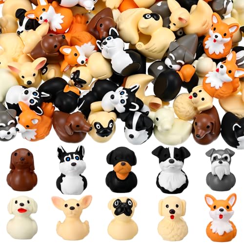 Soulchen 50 Pcs Mini Resin Dog Duck Figurines – Random Breeds, Cruise Ducks, Dashboard Decor