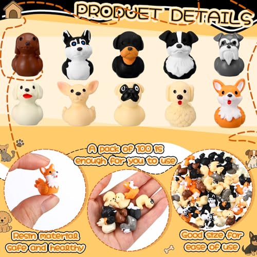 Soulchen 50 Pcs Mini Resin Dog Duck Figurines – Random Breeds, Cruise Ducks, Dashboard Decor