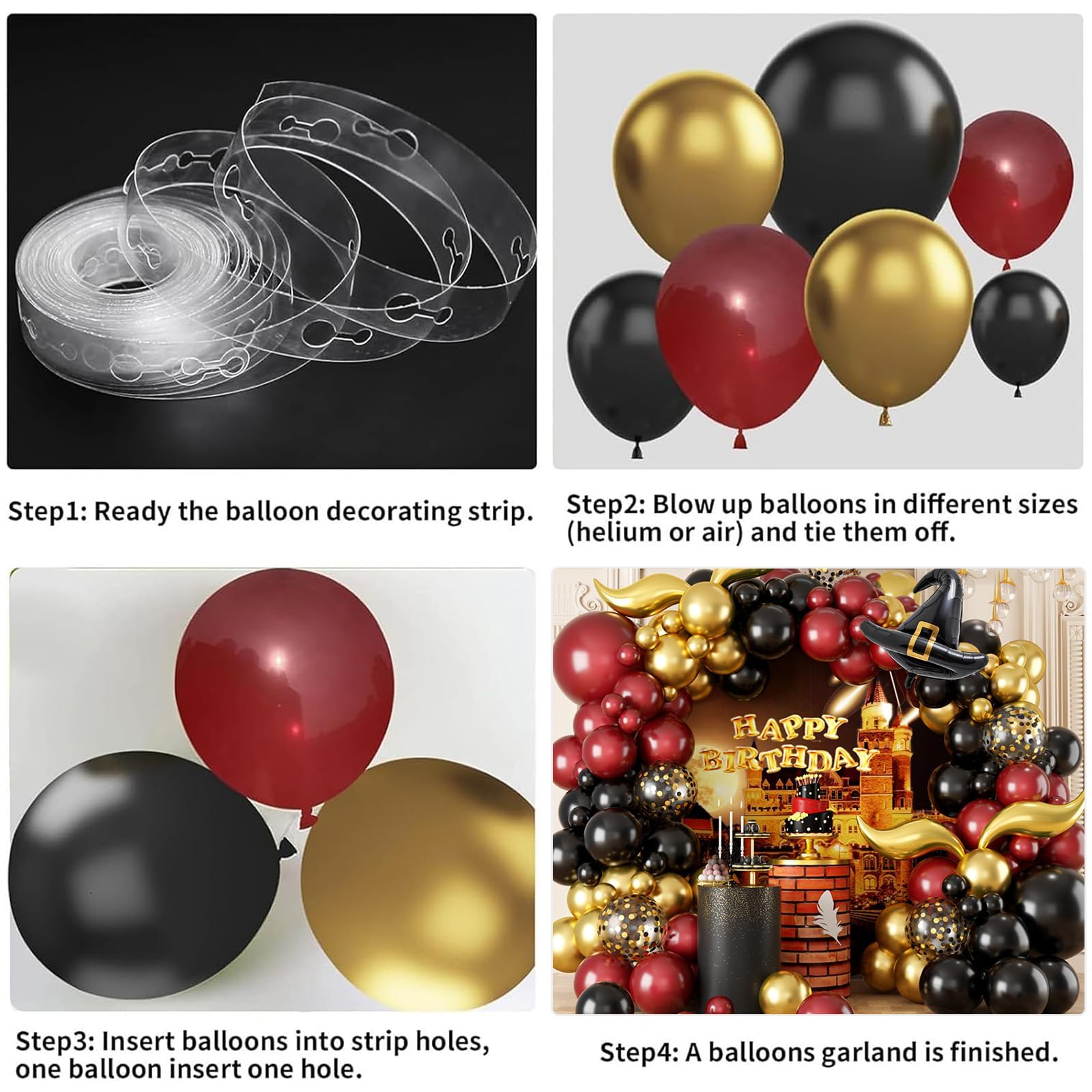 Sowide 113-Piece Balloon Garland Arch Kit – Burgundy Black Gold for Magical Wizard School Party