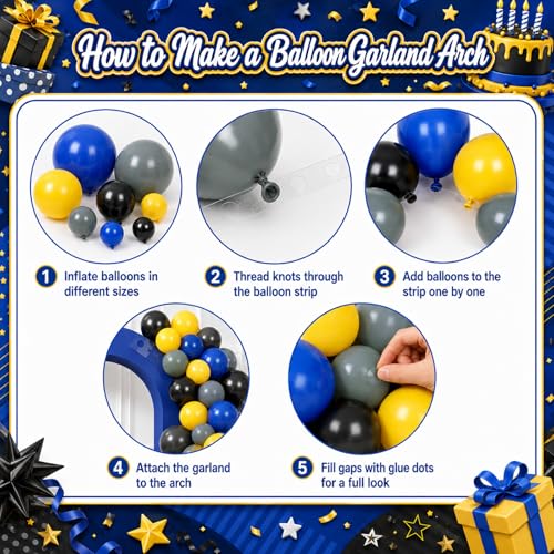Sowide Balloon Arch Kit – 102 Latex Balloons in Yellow, Black, Grey, Navy Blue with Star Foil and Stickers