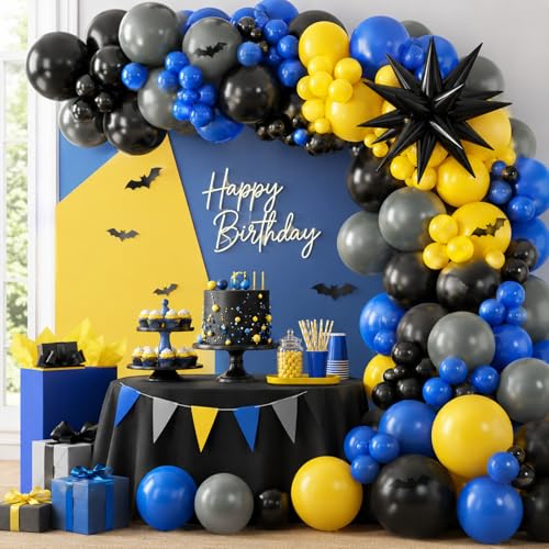 Sowide Balloon Arch Kit – 102 Latex Balloons in Yellow, Black, Grey, Navy Blue with Star Foil and Stickers