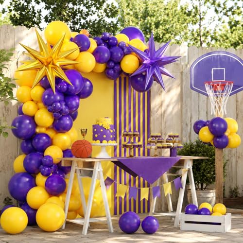 Sowide Purple and Yellow Balloon Arch Kit – 100 Balloons for Basketball Sport Themes