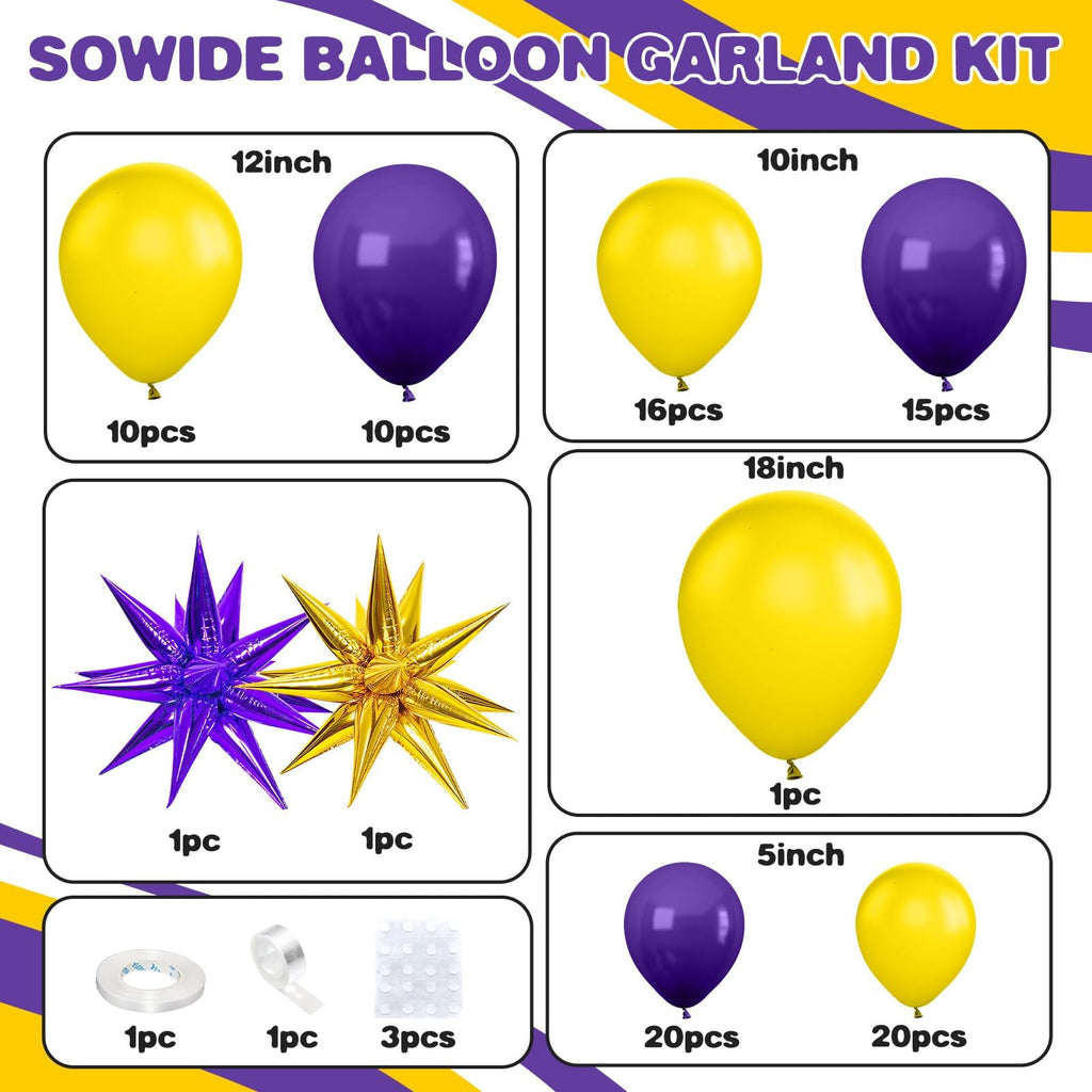 Sowide Purple and Yellow Balloon Arch Kit – 100 Balloons for Basketball Sport Themes