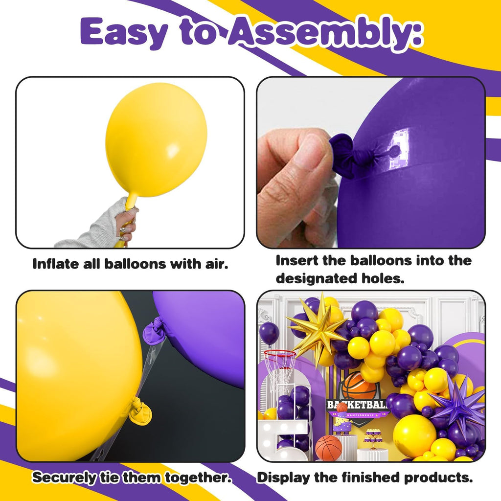 Sowide Purple and Yellow Balloon Arch Kit – 100 Balloons for Basketball Sport Themes