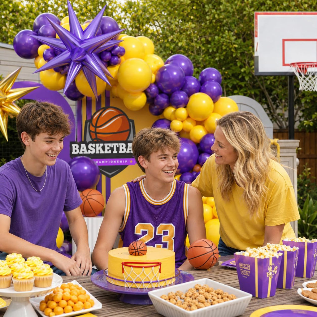 Sowide Purple and Yellow Balloon Arch Kit – 100 Balloons for Basketball Sport Themes