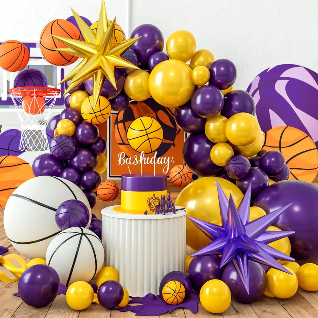 Sowide Purple and Yellow Balloon Arch Kit – 100 Balloons for Basketball Sport Themes