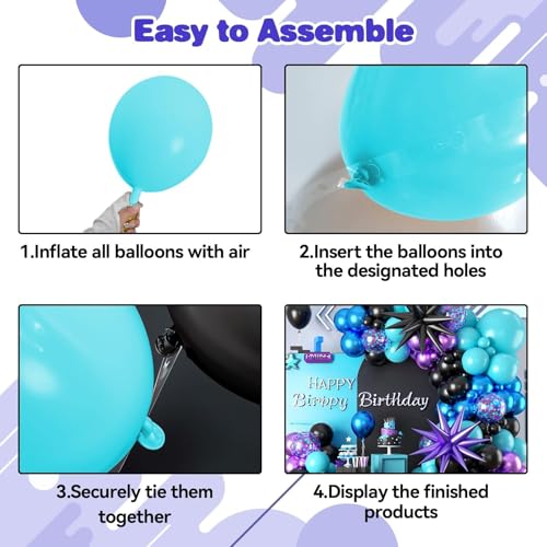 Sowide Teal Purple Black Balloon Arch Kit 107ct with Star Foil Balloons for Party Decor