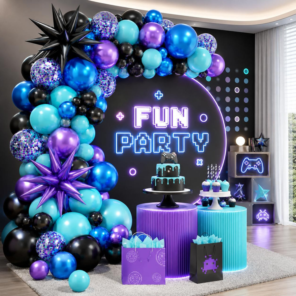 Sowide Teal Purple Black Balloon Arch Kit 107ct with Star Foil Balloons for Party Decor