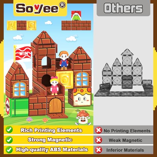 Soyee Magnetic Tiles Building Blocks Set for Kids Ages 3+ - Includes Figures and Themed Pieces for Creative Play
