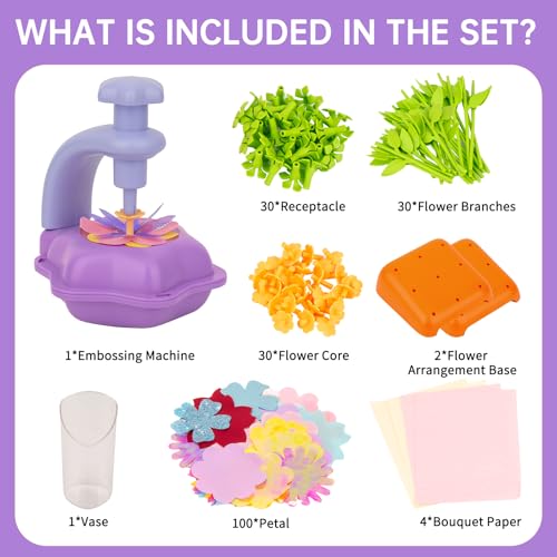 SOYUB DIY Fabric Flower Bouquet Craft Kit - Kids Arts and Crafts for Ages 4-8, Purple