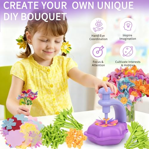 SOYUB DIY Fabric Flower Bouquet Craft Kit - Kids Arts and Crafts for Ages 4-8, Purple