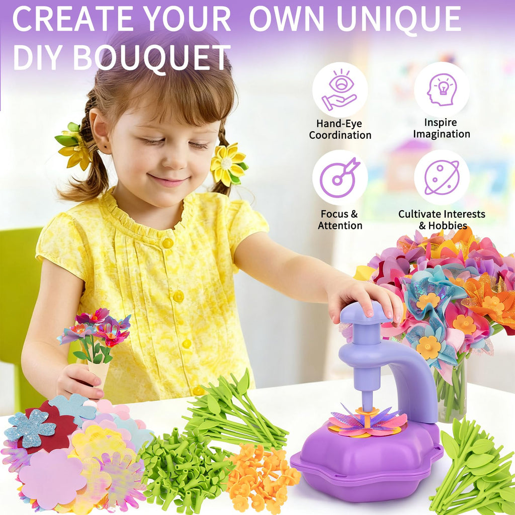 SOYUB DIY Fabric Flower Bouquet Craft Kit - Kids Arts and Crafts for Ages 4-8, Purple