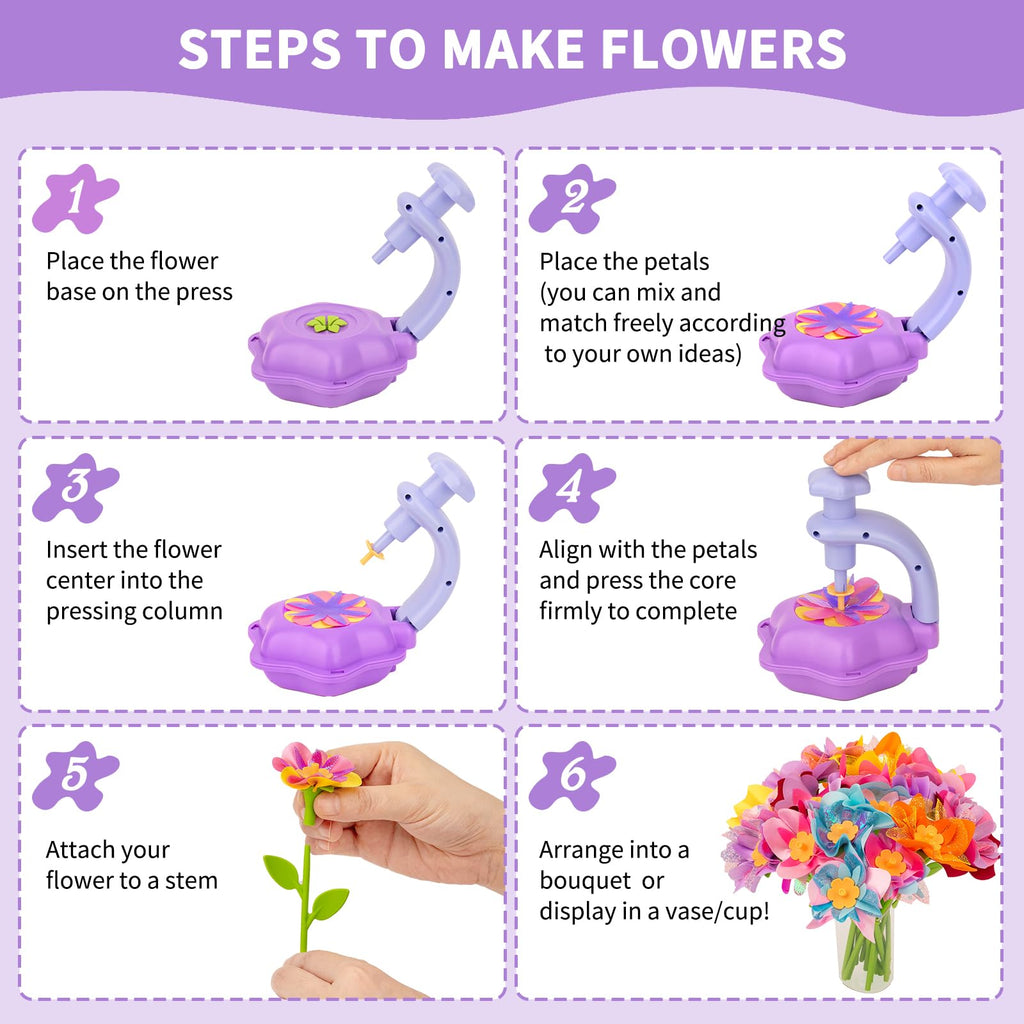 SOYUB DIY Fabric Flower Bouquet Craft Kit - Kids Arts and Crafts for Ages 4-8, Purple