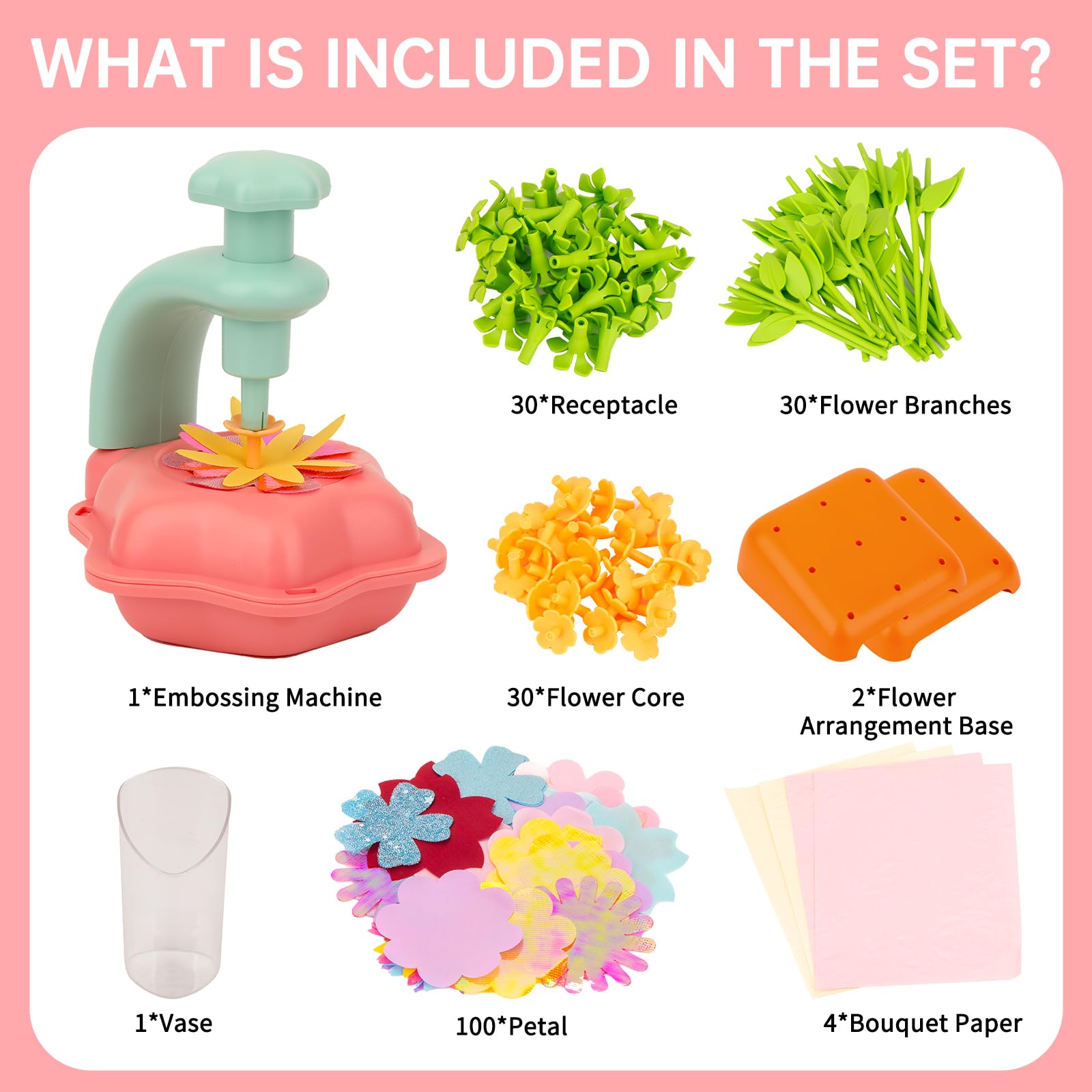 SOYUB Pink Flower Bouquet Craft Kit for Kids Ages 3-12 – Reusable DIY Arts & Crafts Set with 100+ Pieces