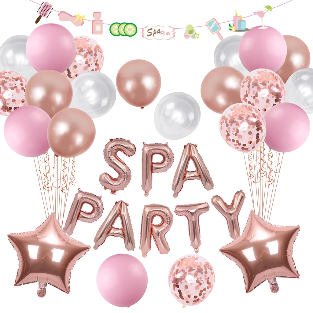 Spa Party Balloon Garland Banner Set - 39 Rose Gold & Pink Foil Confetti Balloons for Birthdays, Sleepovers, and Bridal Showers
