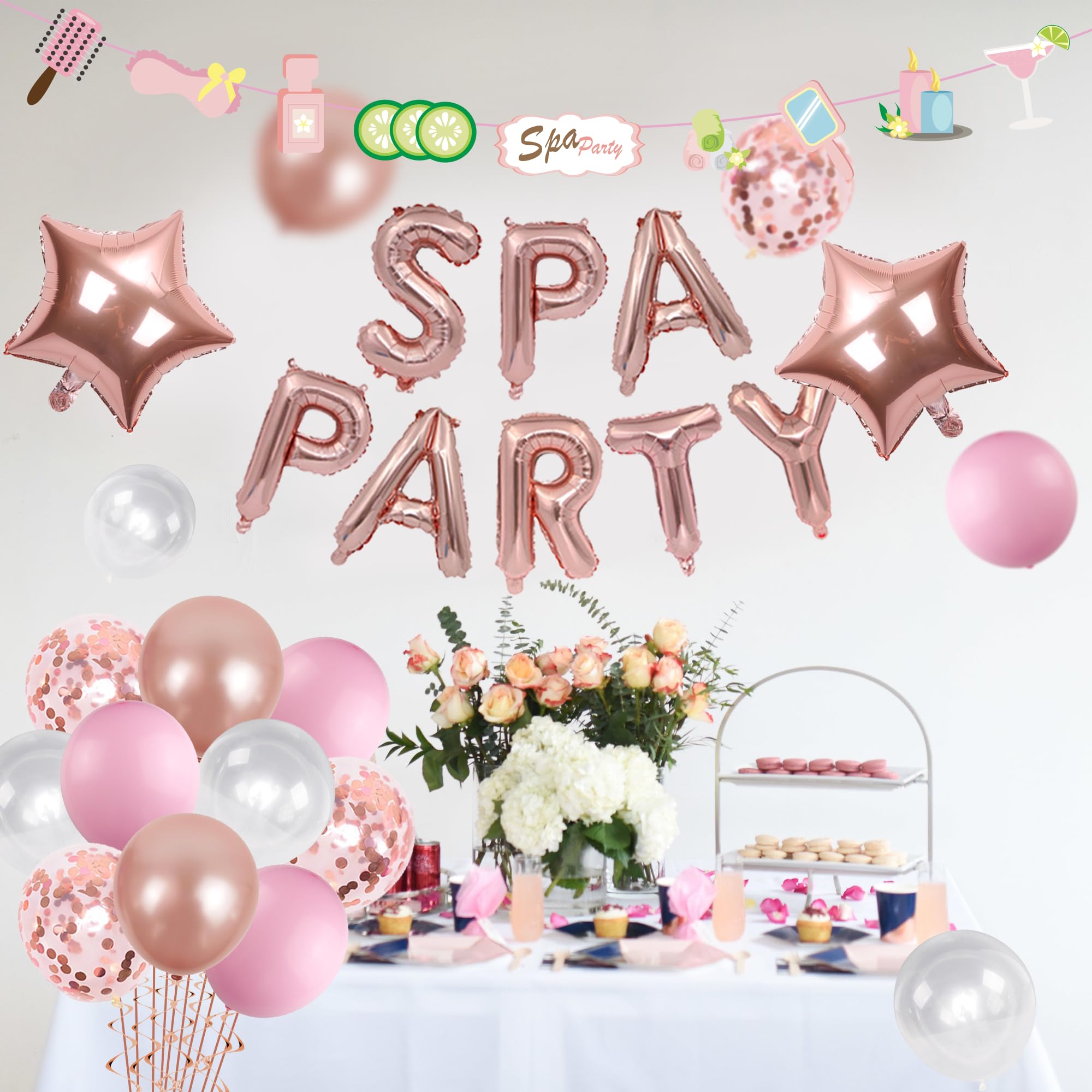 Spa Party Balloon Garland Banner Set - 39 Rose Gold & Pink Foil Confetti Balloons for Birthdays, Sleepovers, and Bridal Showers