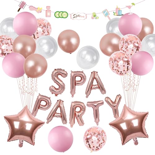 Spa Party Balloon Garland Banner Set - 39 Rose Gold & Pink Foil Confetti Balloons for Birthdays, Sleepovers, and Bridal Showers