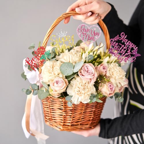 Spakon 60-Pack Glitter Mother's Day Cupcake Toppers – Happy Mother's Day, Best Mom, Love You Mom, Super Mom Designs