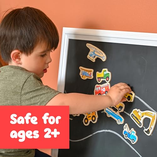 SPARK & WOW Transport Wooden Magnets – 20 Vehicle Magnets for Kids Ages 2+