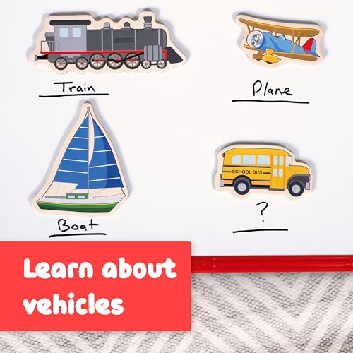 SPARK & WOW Transport Wooden Magnets – 20 Vehicle Magnets for Kids Ages 2+